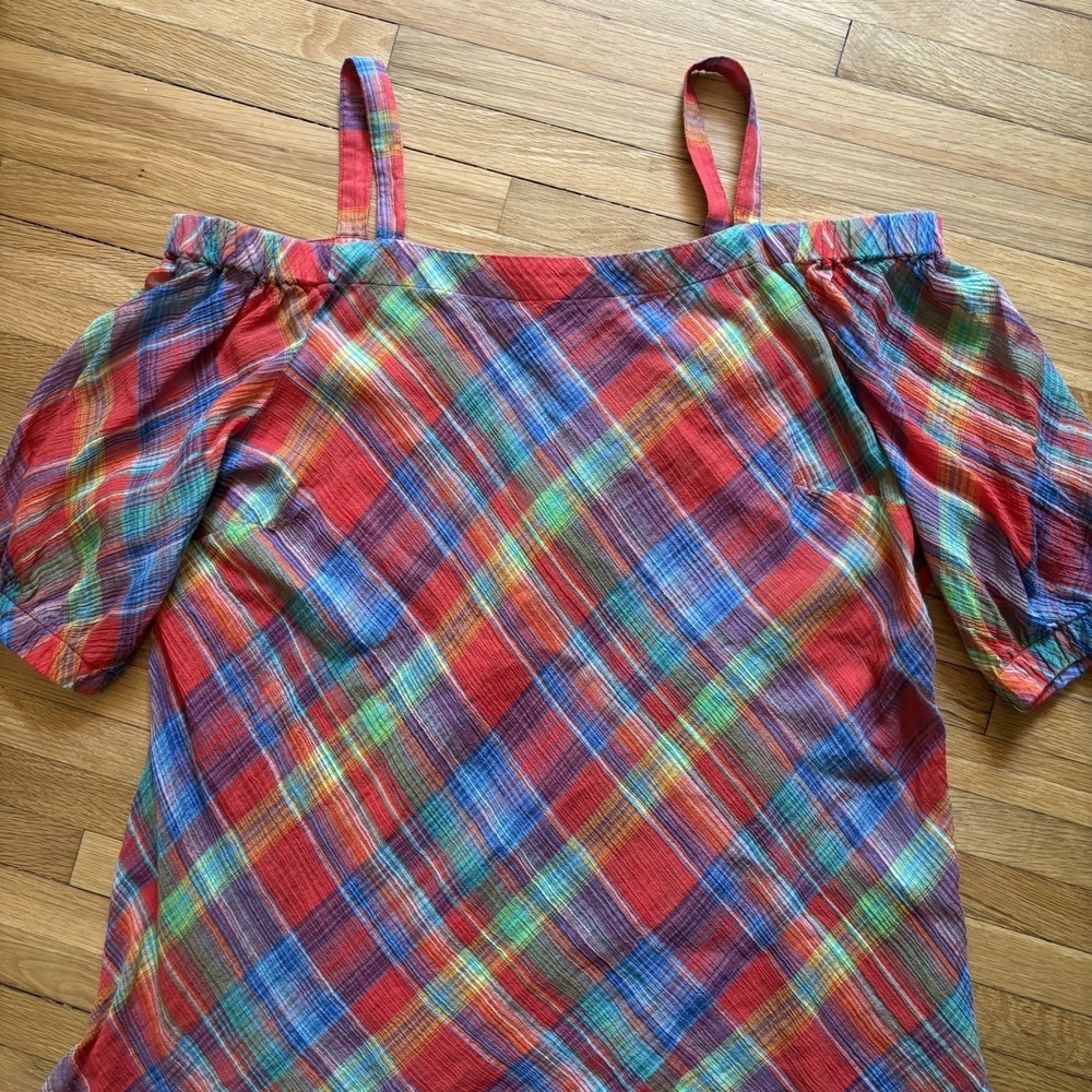Lauren Ralph Lauren LRL Concetta Plaid Top Off Shoulder Cotton Womens 1X Preppy